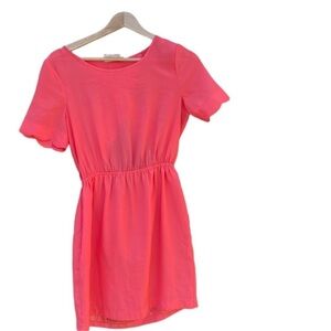 Lush women's size small sheer bright peach dress with scalloped open back